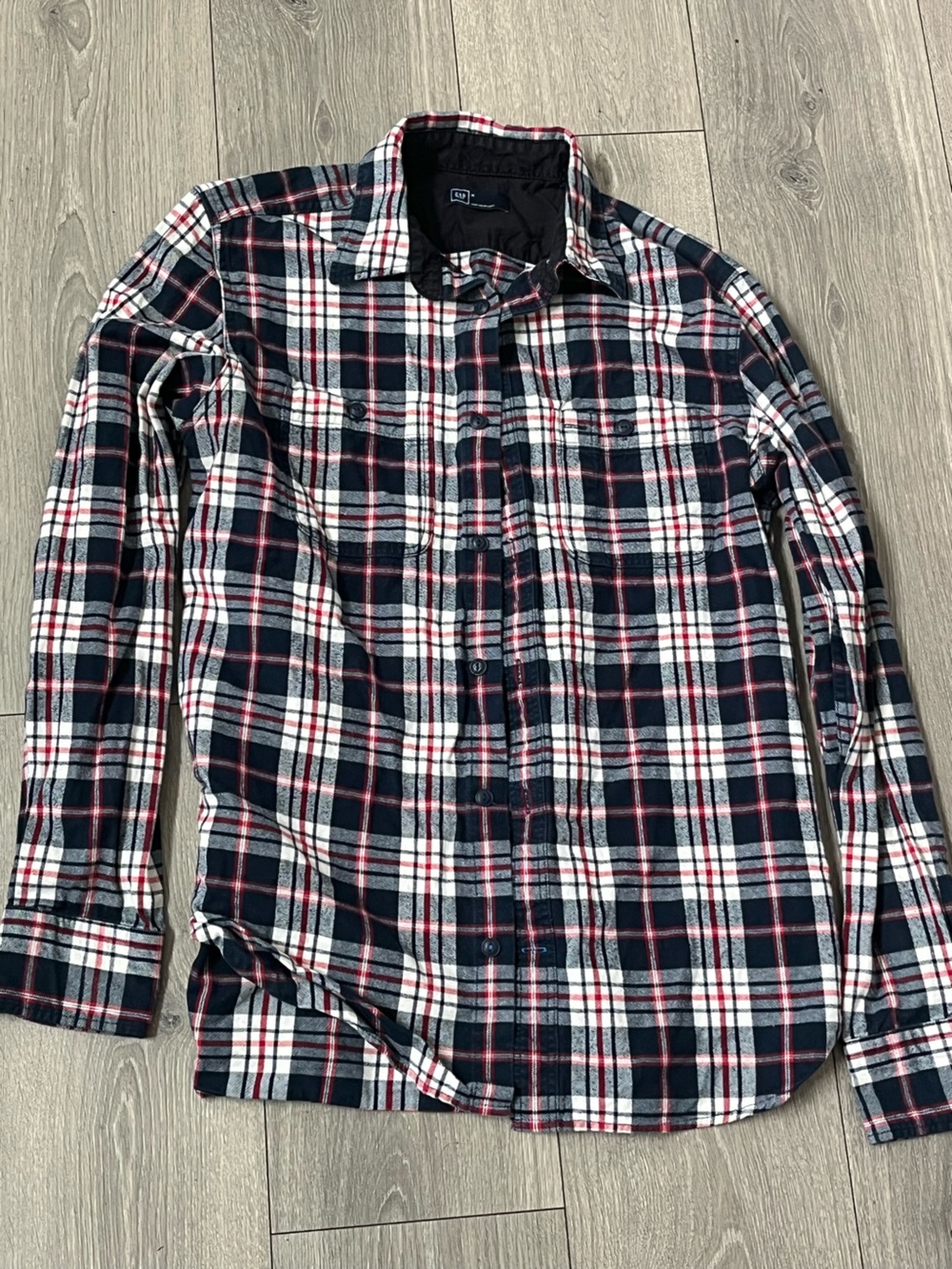 GAP Navy, White & Red Plaid Button-Down Shirt